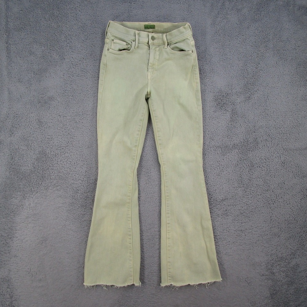 Mother Flare Jeans Womens 25 Light Green High Rise Raw Hem Stretch Denim